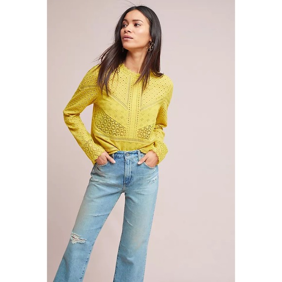 Anthropologie Tops - Anthropologie‎ James Coviello Burnham Lace Top Women's Size XS Gold Yellow